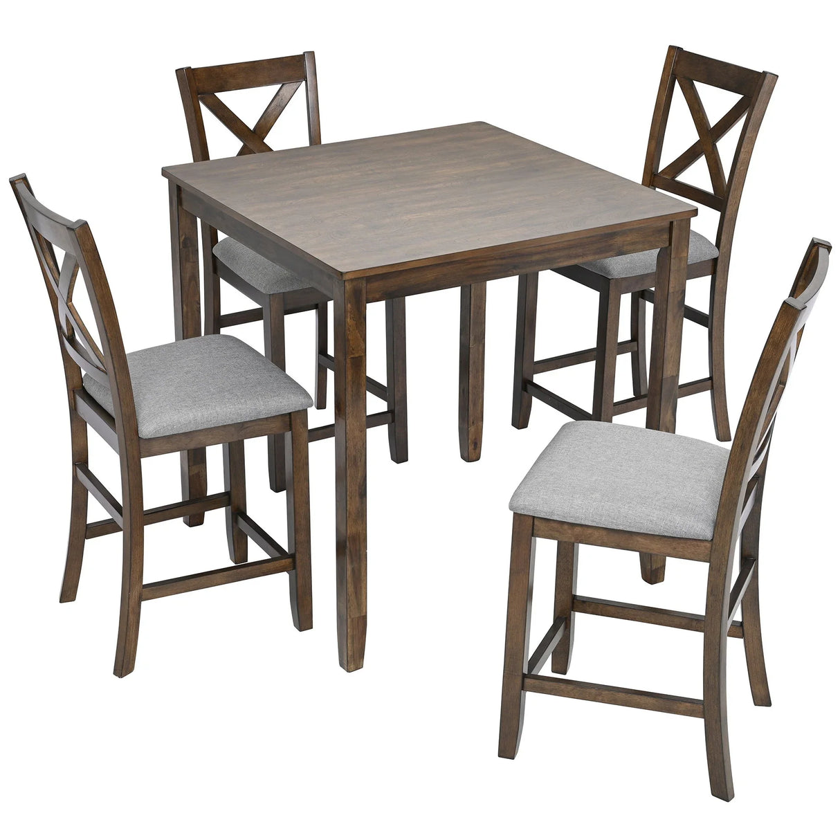 5 Piece Dining Table Set, Wooden Dining Square Table Set For 4 - Furniture Home Direct