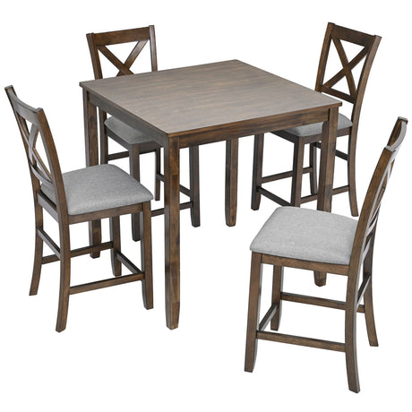 5 Piece Dining Table Set, Wooden Dining Square Table Set For 4 - Furniture Home Direct