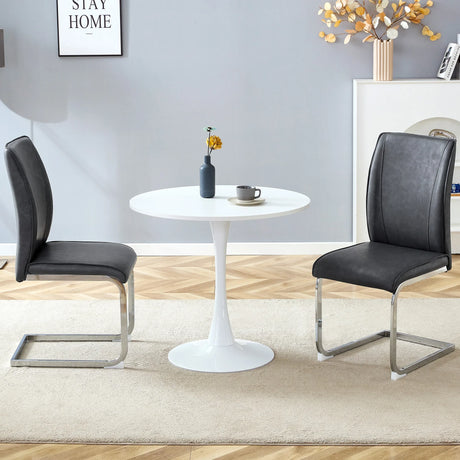 Dining Set Round Table With Black PU Leather Chairs White - Furniture Home Direct