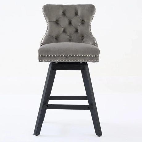 Counter Height Bar Stools Velvet Upholstery Tufted Gray - Furniture Home Direct