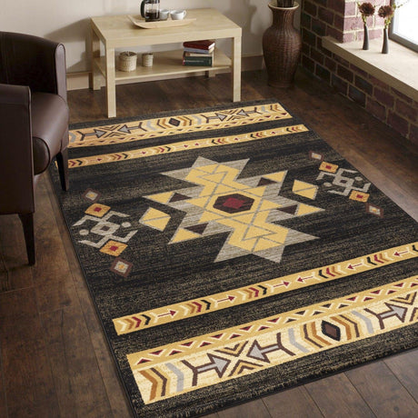 Tribes - 5'3" X 7'3" Southwest Area Rug - Black - Furniture Home Direct