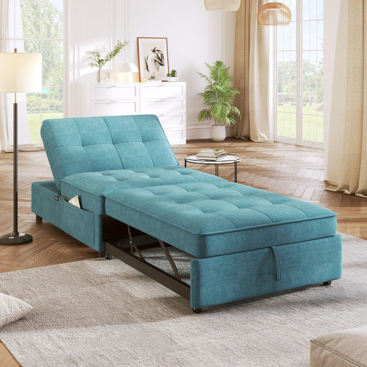 4 In 1 Sofa Bed, Multi Function Folding Ottoman Bed With Storage Pocket And USB Port For Small Room Apartment - Furniture Home Direct