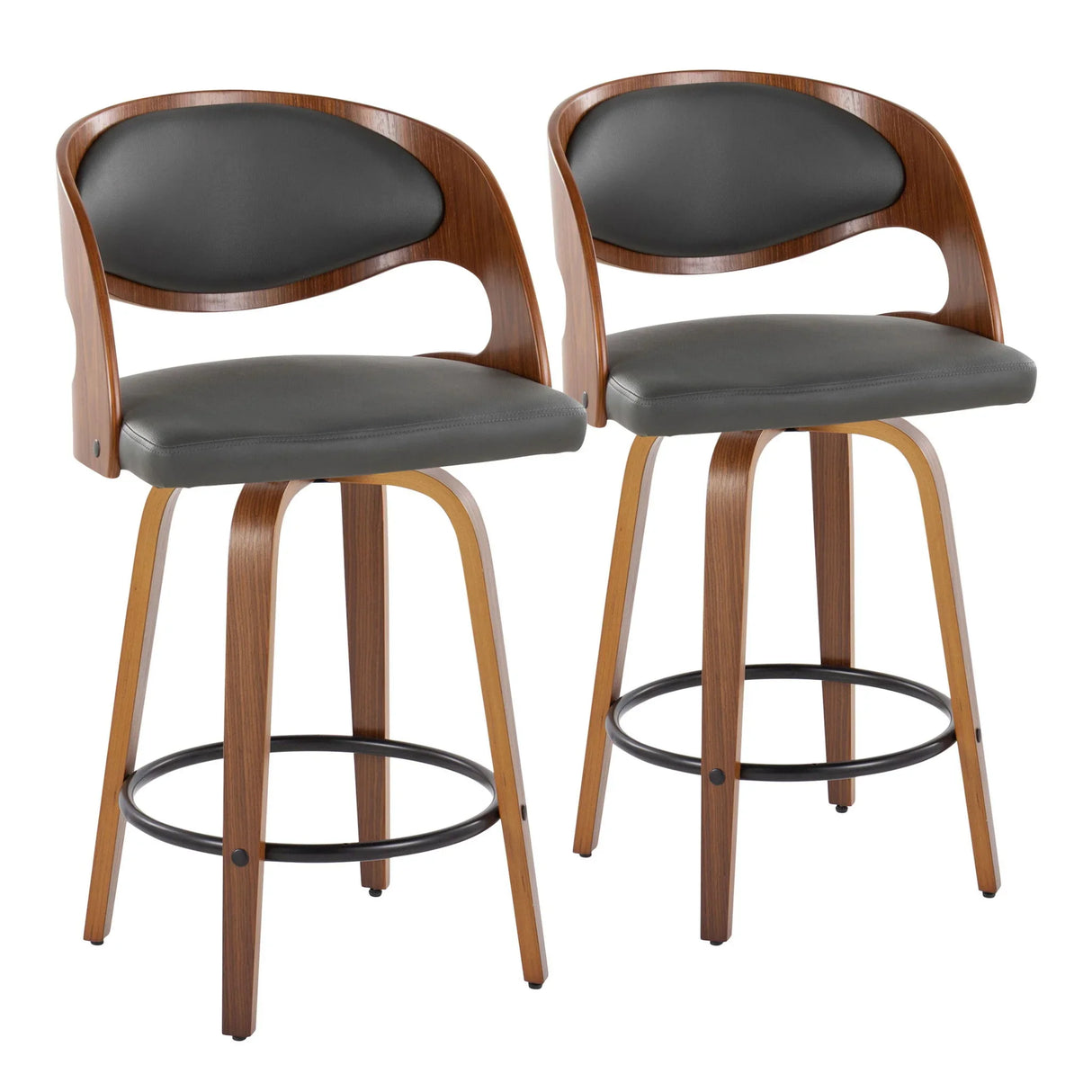 Pino - Mid Century Modern Fixed Height Barstool With Swivel With Round Footrest (Set of 2) - Furniture Home Direct