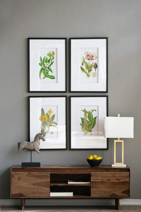 Botanical Flower Wall Art, Home Decor For Living Room Dining Room, Bedroom, Hallway (Set of 4) - White / Blue - Furniture Home Direct