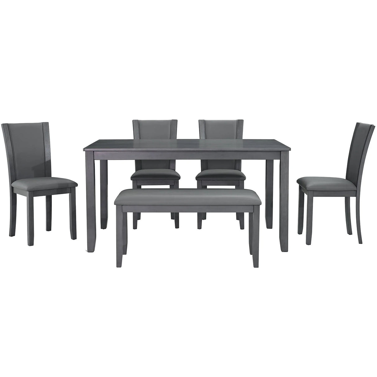 Modern 6 Piece Dining Table Set With Bench And Chairs For Dining Room Or Kitchen - Gray - Furniture Home Direct