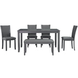 Modern 6 Piece Dining Table Set With Bench And Chairs For Dining Room Or Kitchen - Gray - Furniture Home Direct