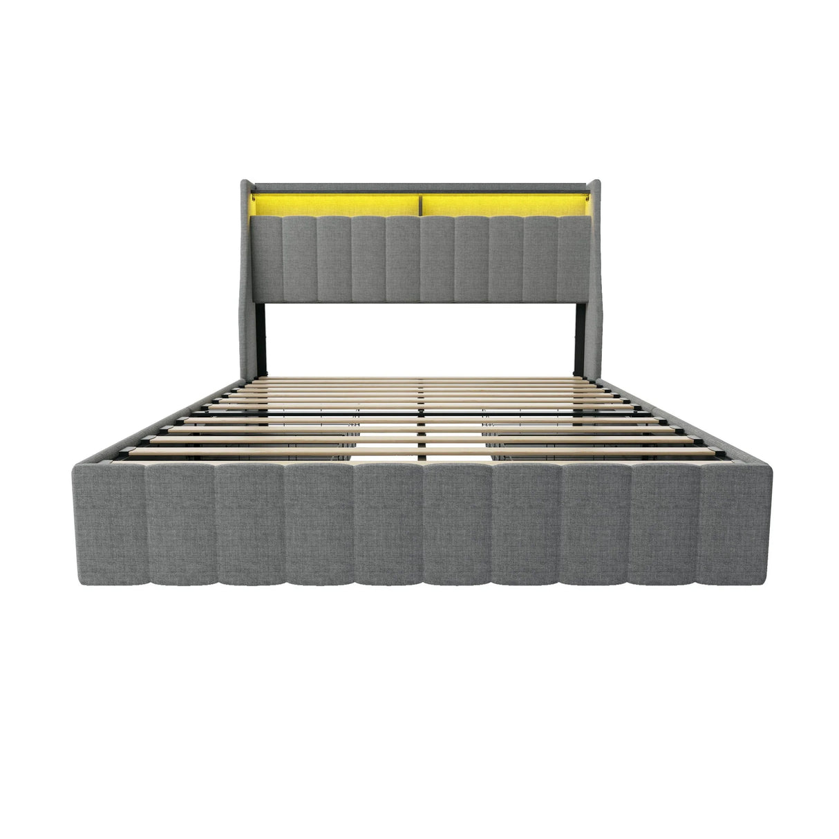 Bed With LED Lights, 4 Drawers, Winged Headboard Upholstered - Furniture Home Direct