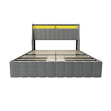 Bed With LED Lights, 4 Drawers, Winged Headboard Upholstered - Furniture Home Direct