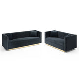 Contemporary Vertical Channel Tufted Velvet Sofa Loveseat Upholstered 2 Pieces Set With 4 Pillows - Furniture Home Direct