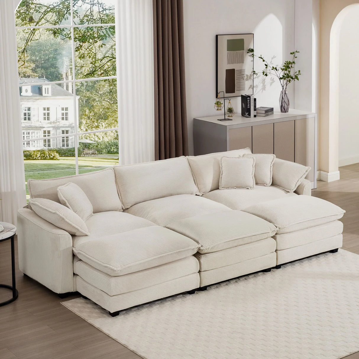 Modern Oversized Modular Cushion Sofa With Ottoman, Low Back, Deep Seating Sofa Set - Furniture Home Direct