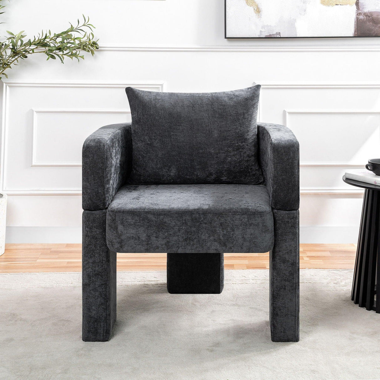 Modern 3 Leg Chenille Accent Chair With Ergonomic Arms & Removable Pillow - Furniture Home Direct