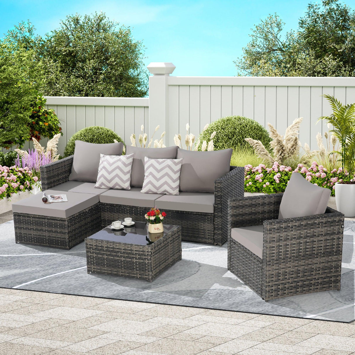 4 Piece Patio Sectional Set With Coffee Table - Gray - Furniture Home Direct