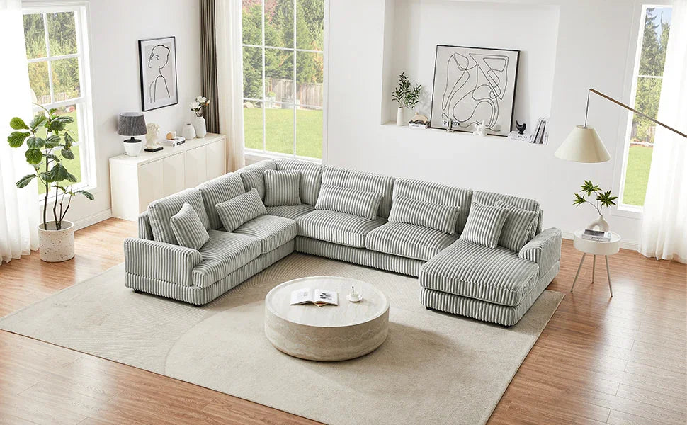 Sectional Sofa Oversized U Shaped Corduroy Fabric Gray - Furniture Home Direct