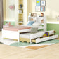 Bed With Built-In USB, Type-C Ports, LED Light, Bookcase Headboard, Trundle And 3 Storage Drawers, Bed With Bookcase Headboard, Trundle And Storage Drawers - Espresso - Furniture Home Direct