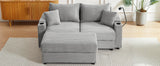Modern Style Loveseat With Storage, Ottoman, Two USB Ports, Two Cup Holders and Phone Holder - Gray - Furniture Home Direct