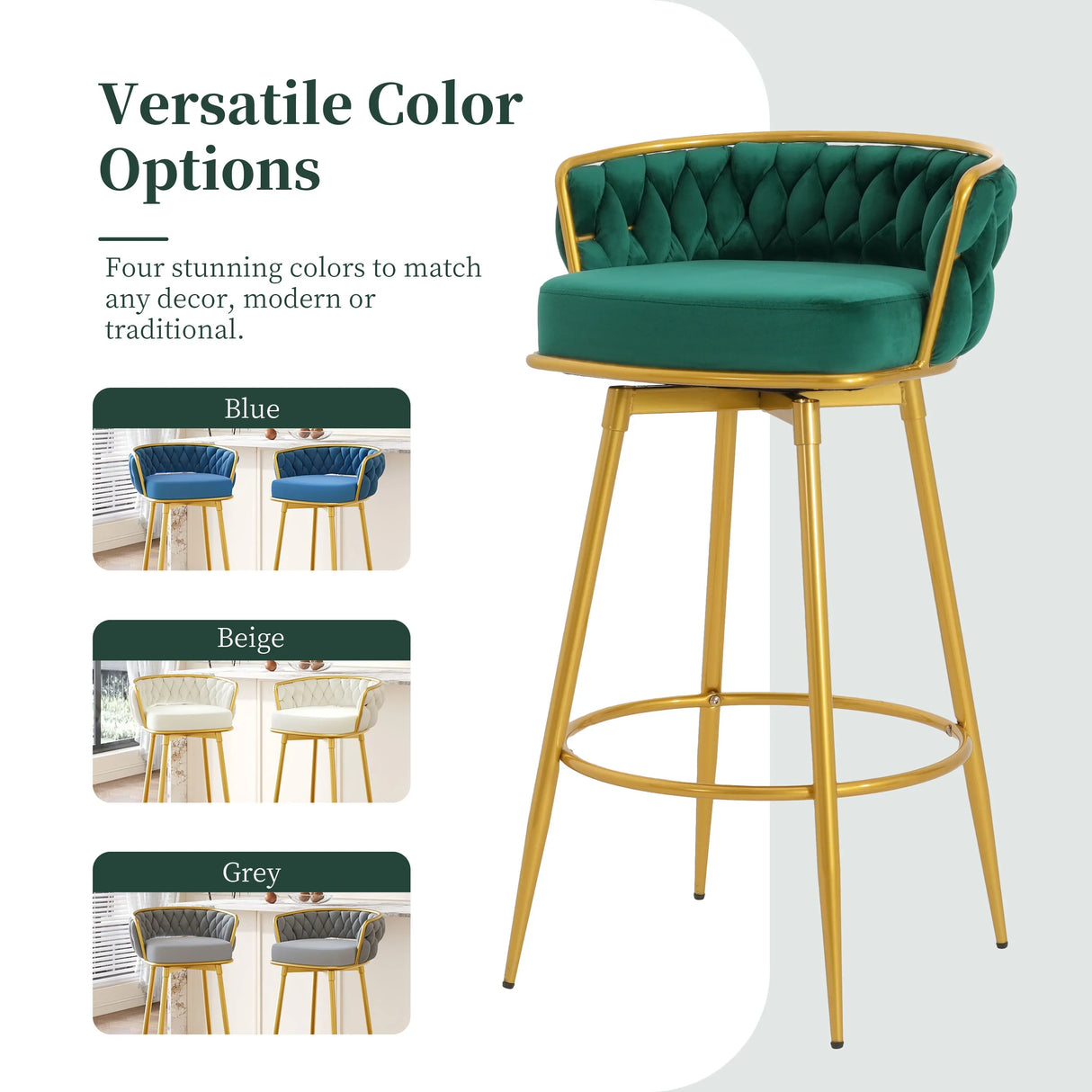 Counter Height Stools Tufted Velvet Gold Frame Green - Furniture Home Direct