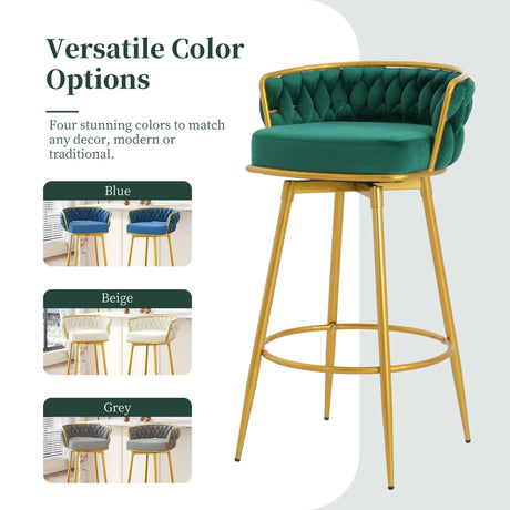 Counter Height Stools Tufted Velvet Gold Frame Green - Furniture Home Direct