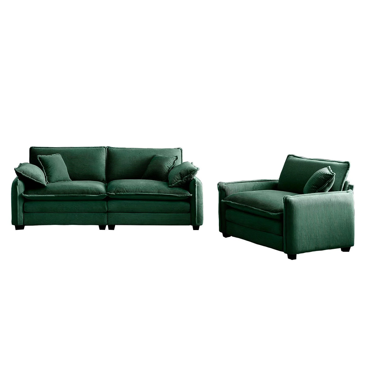 Loveseat and Chair Set - Green Corduroy - Furniture Home Direct