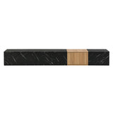TV Stand With Faux Marble Walnut Finish Low Profile Black - Furniture Home Direct