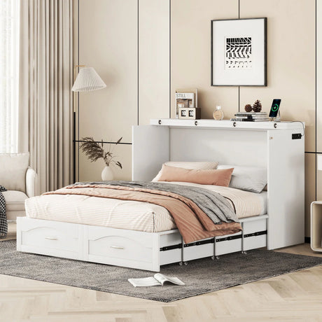 Murphy Bed With Drawer And A Set Of Sockets & USB Ports, Pulley Structure Design - Furniture Home Direct