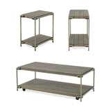 Corbeta - 3 Piece Metal Frame Wood Living Room Coffee Table And 2 Chairside Tables Set, Aged Graphite - Brown - Furniture Home Direct