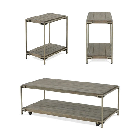 Corbeta - 3 Piece Metal Frame Wood Living Room Coffee Table And 2 Chairside Tables Set, Aged Graphite - Brown - Furniture Home Direct