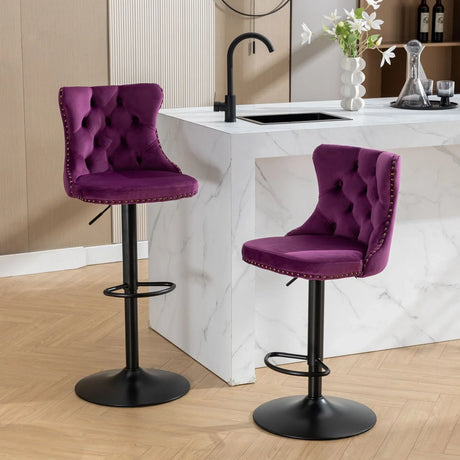 Swivel Velvet Barstools Adjusatble Seat Height, Modern Upholstered Bar Stools With Backs Comfortable Tufted For Home Pub And Kitchen Island (Set of 2) - Furniture Home Direct
