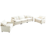 3 Piece Living Room Set with Soft Cushions and Pillows in Corduroy Fabric - Off White - Furniture Home Direct