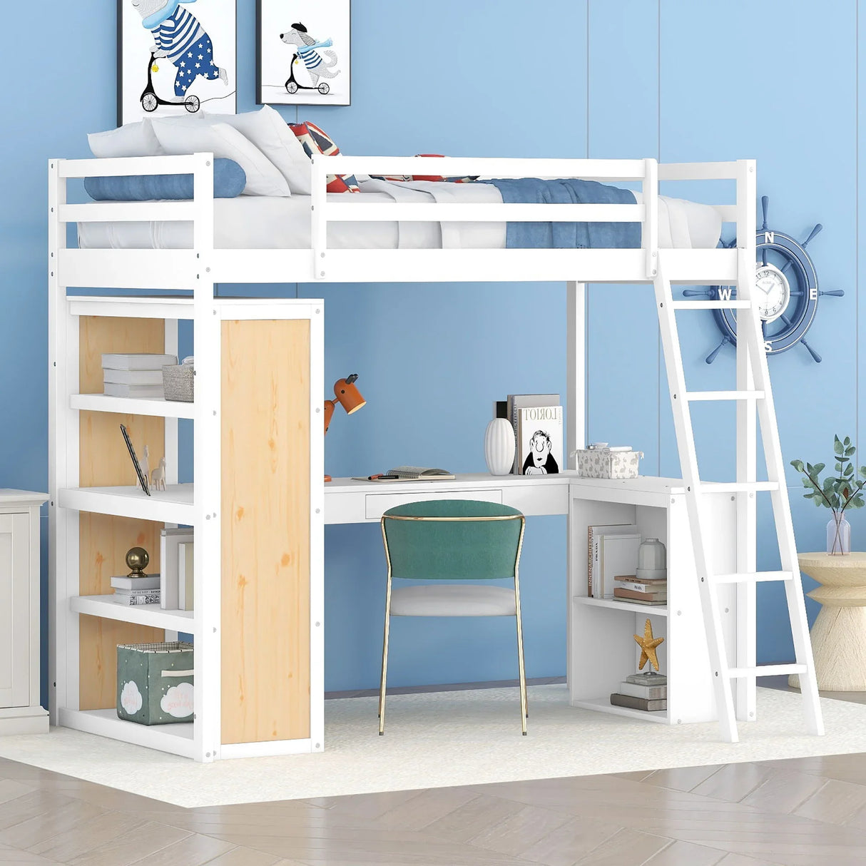 Loft Bed With Ladder, Shelves, And Desk - Furniture Home Direct