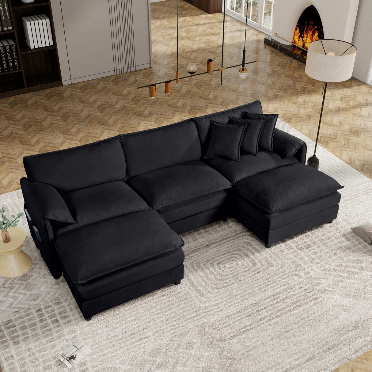 Modern Comfy Deep Seat Modular Sectional Sofa Cloud Couch With Ottoman - Furniture Home Direct