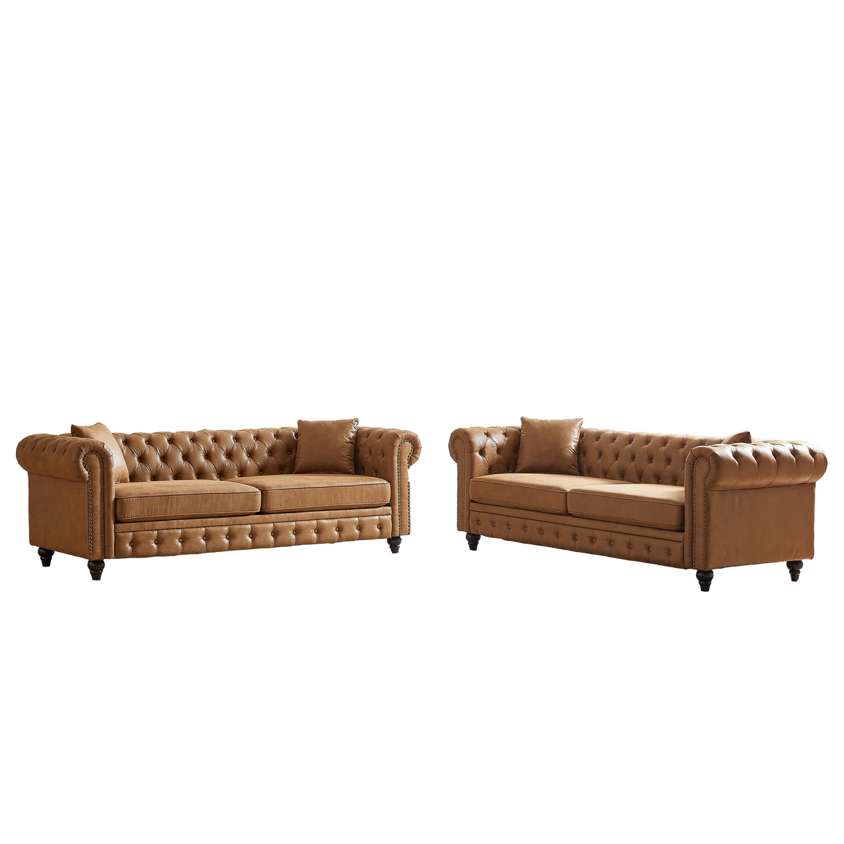 2 PC Living Room Set With Solid Frame - Light Brown - Furniture Home Direct