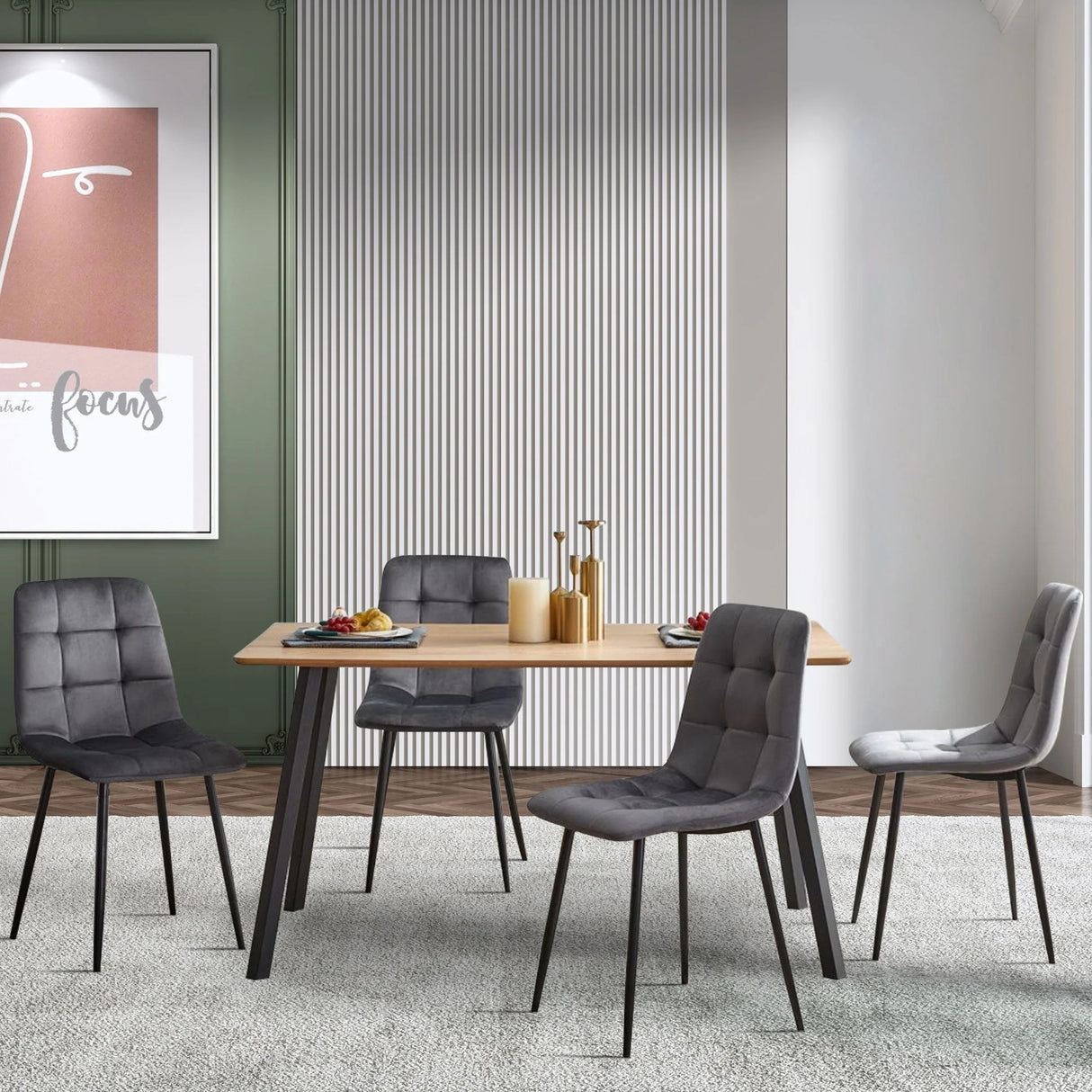 Mid-Century Modern Velvet Dining Chairs Set For Kitchen, Living Room - Furniture Home Direct