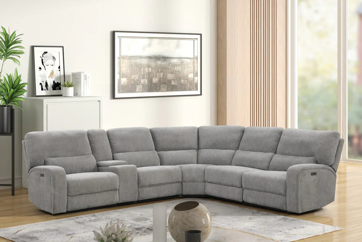Power Reclining Sectional Sofa With Headrests Light Gray - Furniture Home Direct