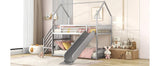 Twin Over Twin Metal Bunk Bed House Bed With Slide And Staircase - Furniture Home Direct