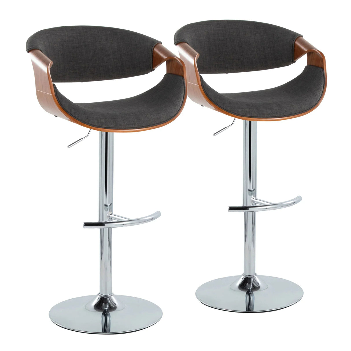 Curvo - Mid Century Modern Adjustable Barstool With Swivel With Rounded T Footrest (Set of 2) - Furniture Home Direct