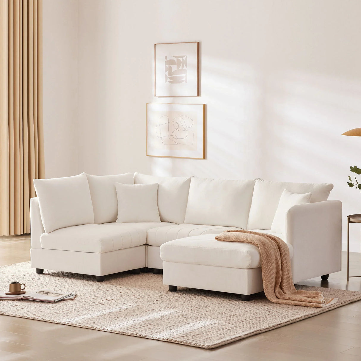 Modern Sectional Sofa With Vertical Stripes, 2 Pillows, 5 Seat Couch With Convertible Ottoman, Various Combinations, L-Shape Indoor Furniture For Living Room - Furniture Home Direct