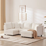 Modern Sectional Sofa With Vertical Stripes, 2 Pillows, 5 Seat Couch With Convertible Ottoman, Various Combinations, L-Shape Indoor Furniture For Living Room - Furniture Home Direct