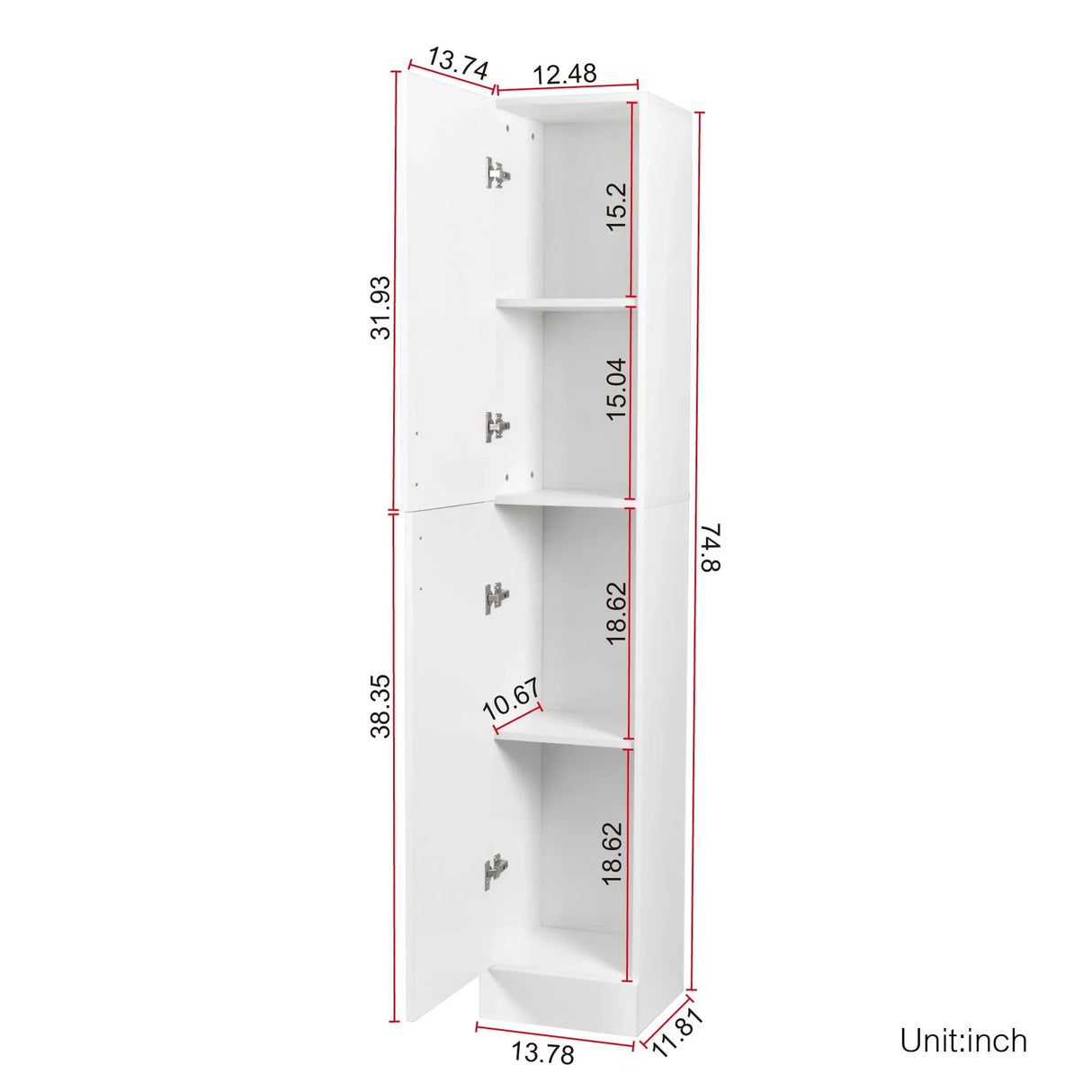 Freestanding Cabinet With Inadjustable Shelves And Two Doors For Kitchen, Dining Room - White - Furniture Home Direct