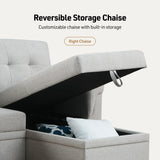 Lucca - Linen Reversible Sleeper Sectional Sofa With Storage Chaise - Furniture Home Direct