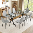 Dining Set Glass Top Table X Shaped Legs Eight Chairs Gray - Furniture Home Direct