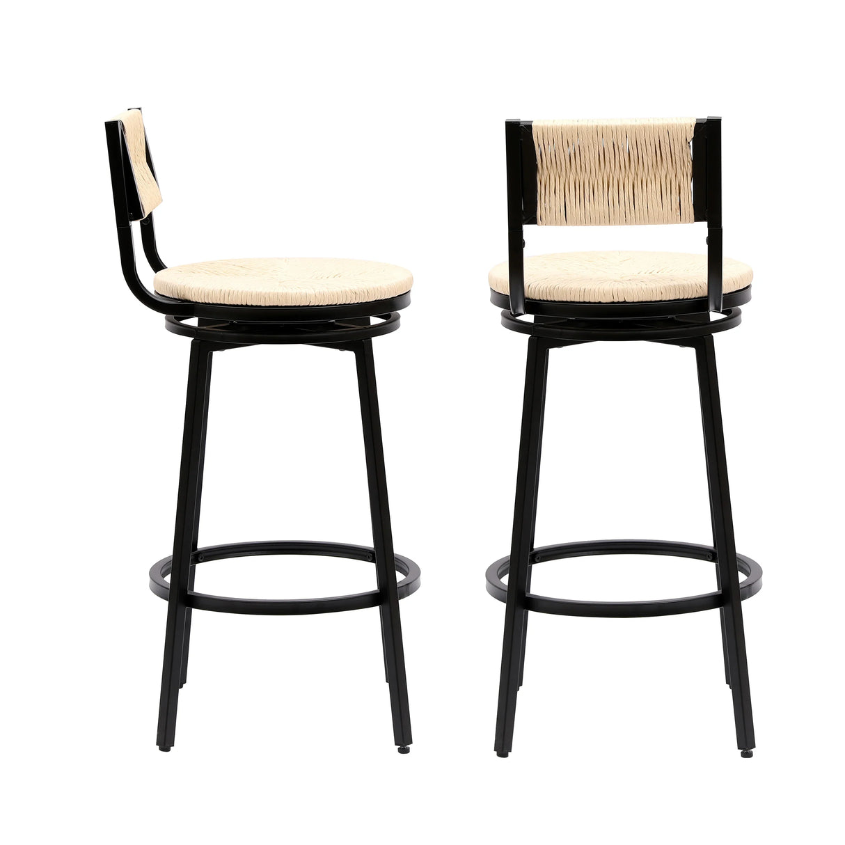 Counter Stool Swivel Farmhouse Style Woven Seat Beige - Furniture Home Direct