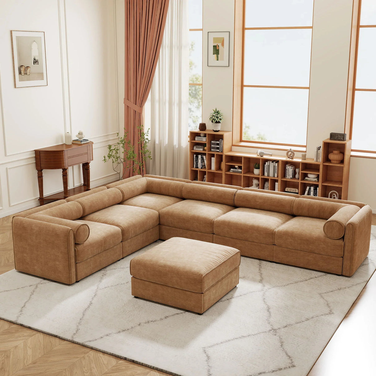 Contemporary Elegant White Chenille Sofa With Storage And Ottoman - Furniture Home Direct