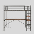 Space Saving Twin Size Loft Bed With L Shaped Desk, Shelves, Charging Station, Led Lights - Brown - Furniture Home Direct