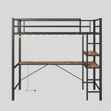 Space Saving Twin Size Loft Bed With L Shaped Desk, Shelves, Charging Station, Led Lights - Brown - Furniture Home Direct