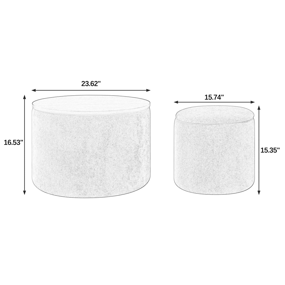 Classic 2 Piece Round Storage Ottoman Set With Drum Shaped Stool - Furniture Home Direct