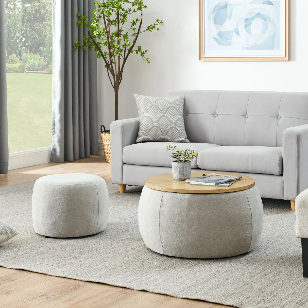 Round Storage Ottoman, 2 In 1 Function, End Table And Ottoman - Furniture Home Direct