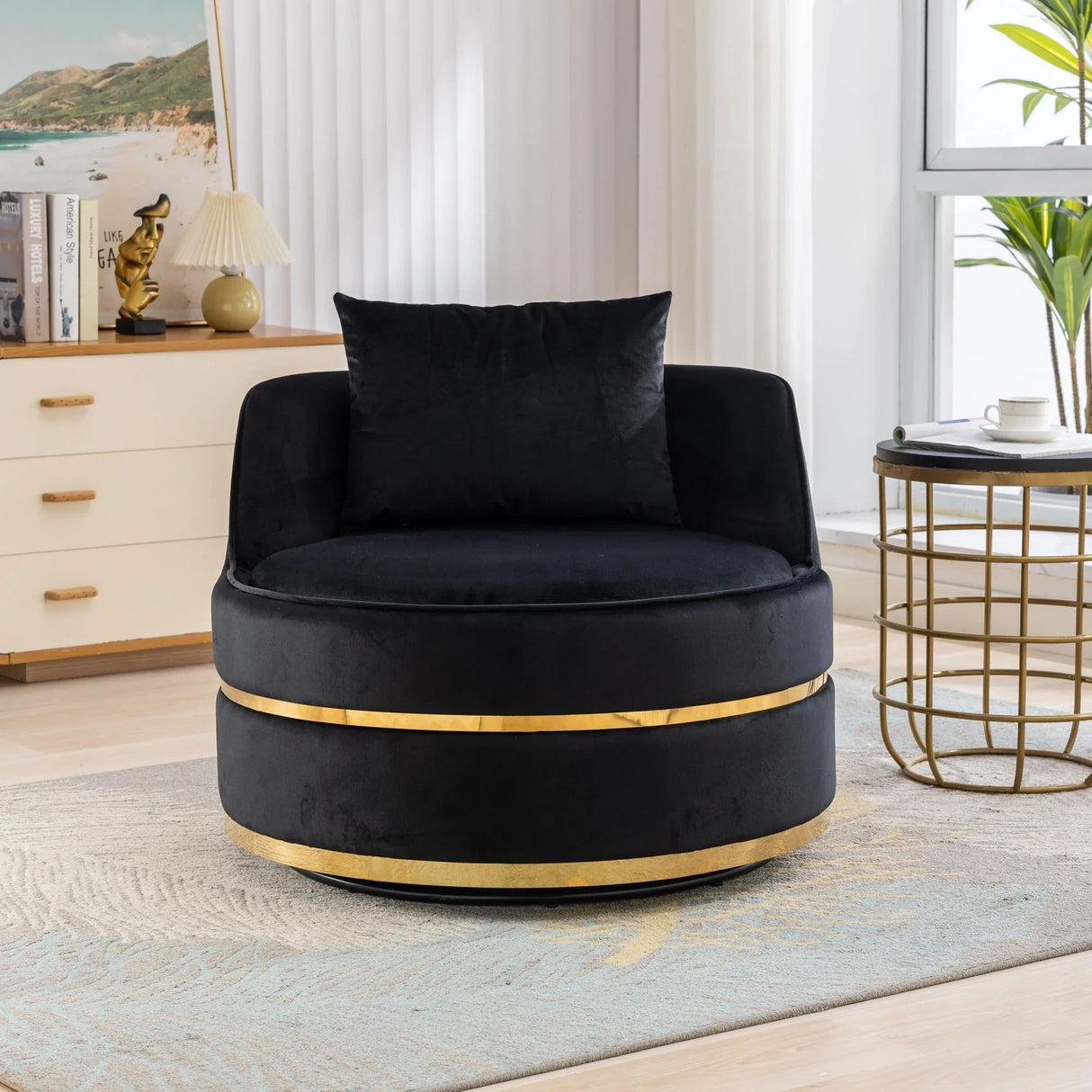 360 Degree Swivel Over Sized Upholstered Barrel Chair - Furniture Home Direct