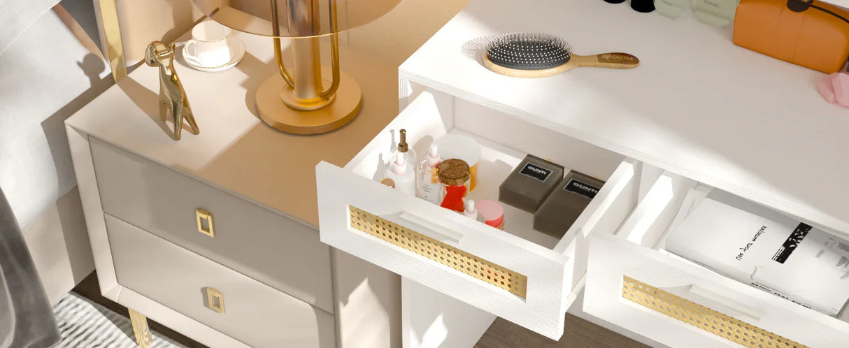 Vanity Desk With Lights and Ample Storage Drawers White - Furniture Home Direct