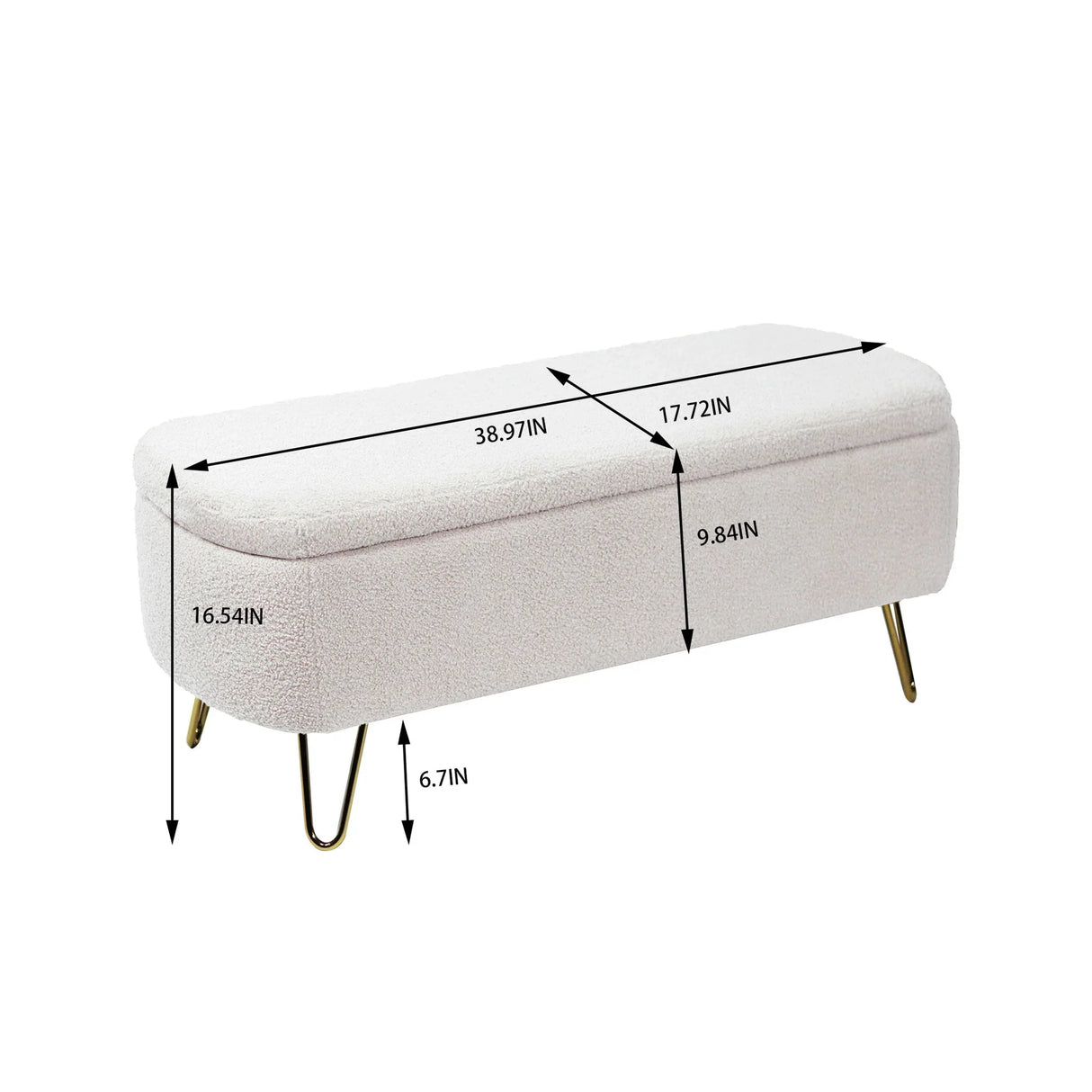 Storage Ottoman Bench For End Of Bed Gold Legs, Modern Camel Faux Fur Entryway Bench Upholstered Padded With Storage For Living Room Bedroom - Furniture Home Direct