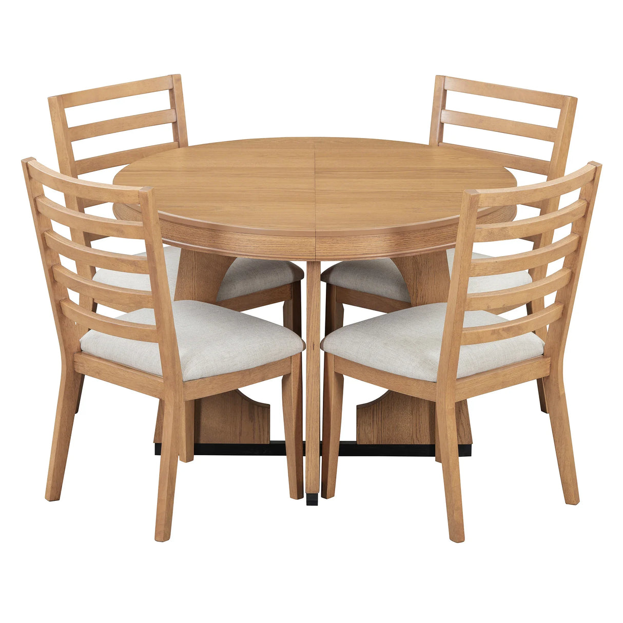 Dining Set Round Wood Table With Ladder Back Chairs Natural - Furniture Home Direct